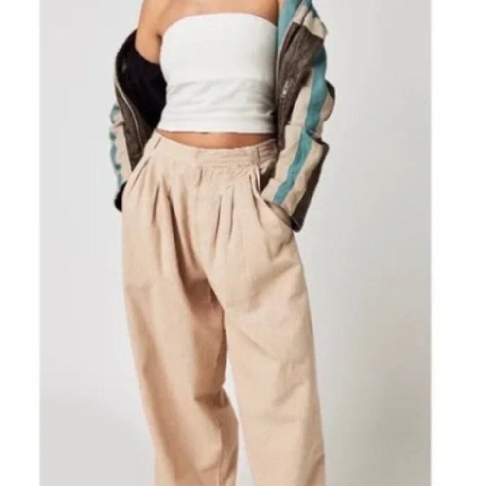 Free People (Pebble Color)  Comfy Wide Leg  PLEATED TROUSER -NWT